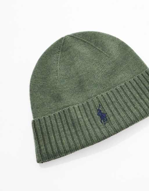 NWT POLO RALPH LAUREN on sale MERINO LAMBSWOOL OLIVE TWEED BEANIE HAT