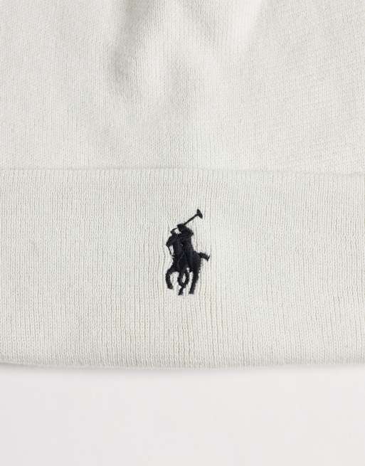 Polo Ralph Lauren icon logo merino wool knit beanie in white, 2 of 3