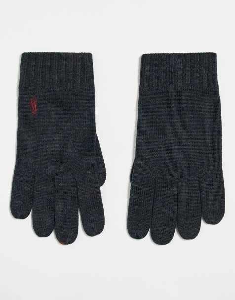 Polo Ralph Lauren icon logo merino wool knit gloves in charcoal marl - view 1