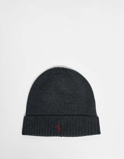 Polo Ralph Lauren icon logo merino wool knit gloves in charcoal marl