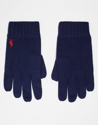 Polo Ralph Lauren icon logo merino wool knit gloves in navy