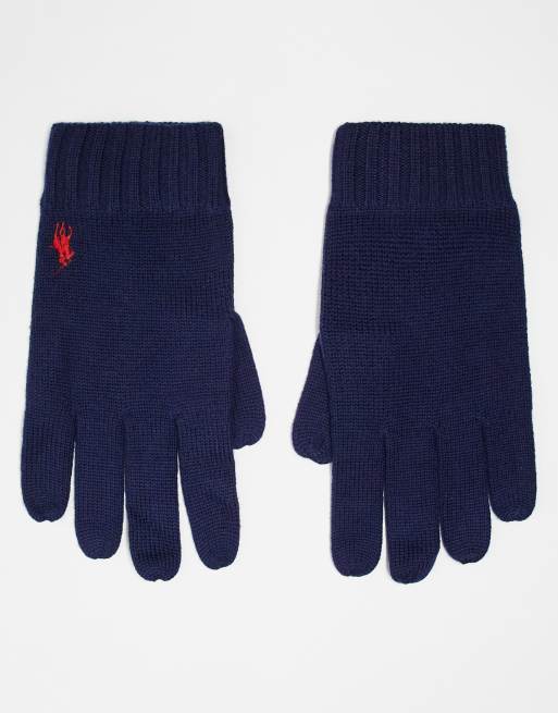 Polo Ralph Lauren icon logo merino wool knit gloves in navy