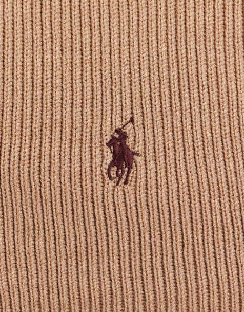 Polo Ralph Lauren icon logo merino wool knit scarf in camel marl - view 2