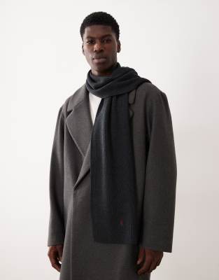 Polo Ralph Lauren Polo Ralph Lauren icon logo merino wool knit scarf in charcoal marl-Grey