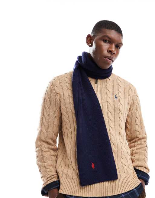 Polo Ralph Lauren icon logo merino wool knit scarf in navy ASOS