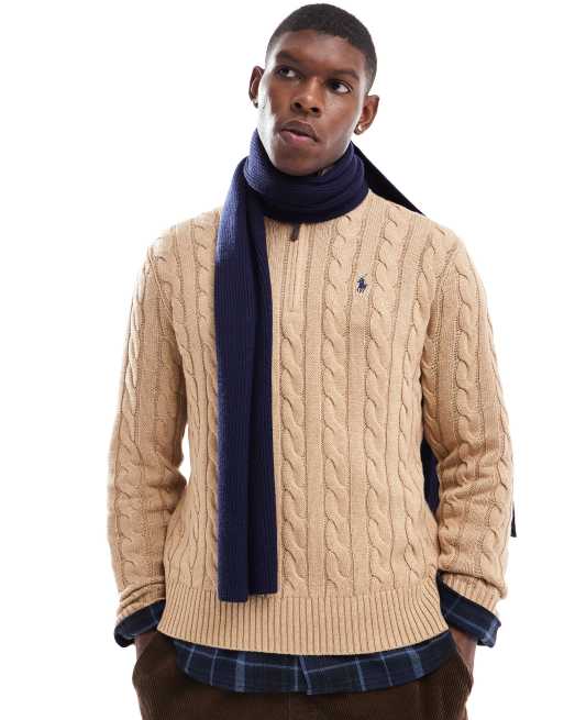 Polo Ralph Lauren icon logo merino wool knit scarf in navy ASOS