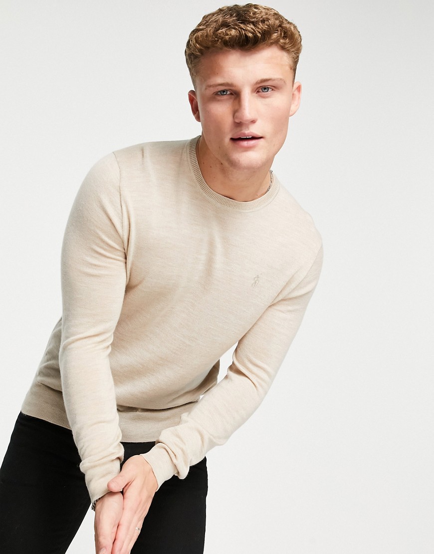 Polo Ralph Lauren icon logo merino wool knit sweater in beige heather-Neutral