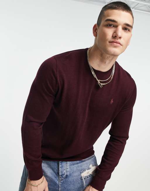 Polo Ralph Lauren icon logo merino wool knit sweater in burgundy heather |  ASOS