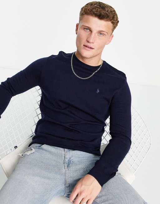 Polo Ralph Lauren icon logo merino wool knit sweater in navy | ASOS