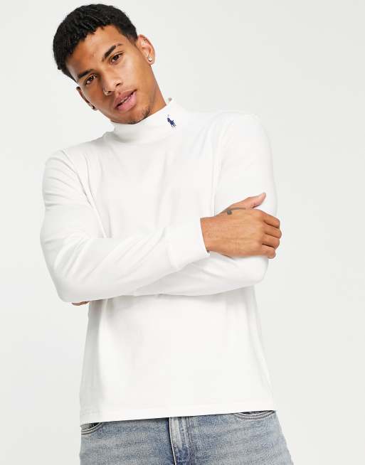 Polo Ralph Lauren icon logo mock neck long sleeve top in cream | ASOS