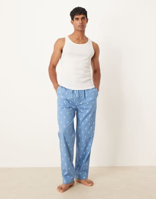 Polo Ralph Lauren icon logo monogram sleep trousers in blue | ASOS