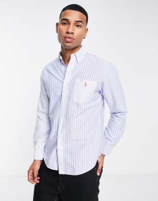 Polo Ralph Lauren icon logo multi fun stripe oxford shirt custom regular  fit in blue | ASOS