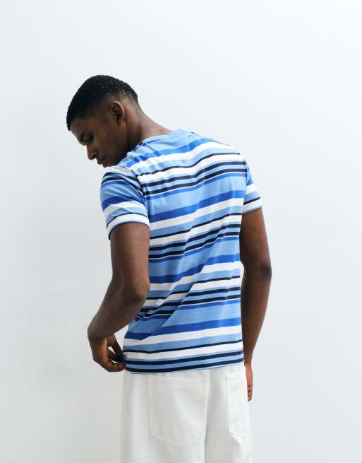Polo Ralph Lauren icon logo multi stripe custom slim t-shirt in blue, 4 of 5
