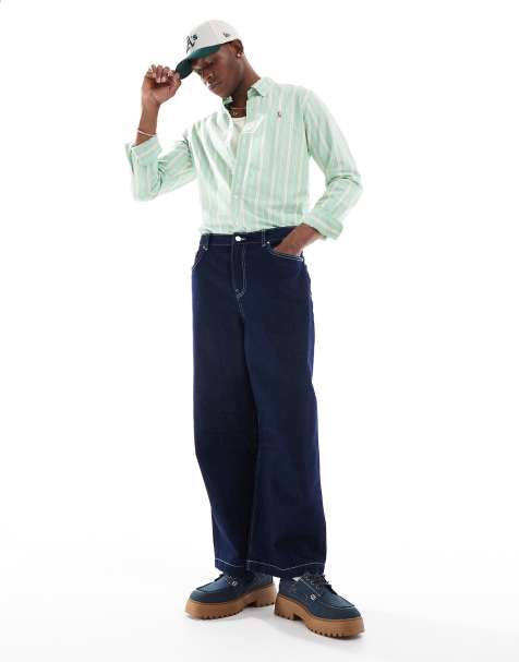 Polo Ralph Lauren icon logo multi stripe oxford shirt custom fit in green/white