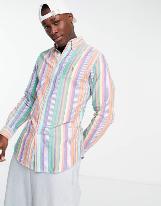 Polo Ralph Lauren icon logo multi stripe oxford shirt custom regular fit in  orange/green multi