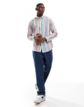 [Polo Ralph Lauren] Polo Ralph Lauren icon logo multi stripe oxford shirt in orange/green S MGREEN