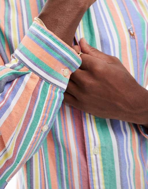 Polo Ralph Lauren icon logo multi stripe oxford shirt in orange