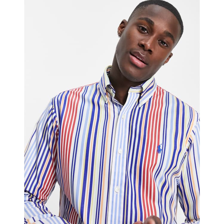 Polo Ralph Lauren icon logo multi stripe poplin shirt custom regular fit in  blue/red | ASOS