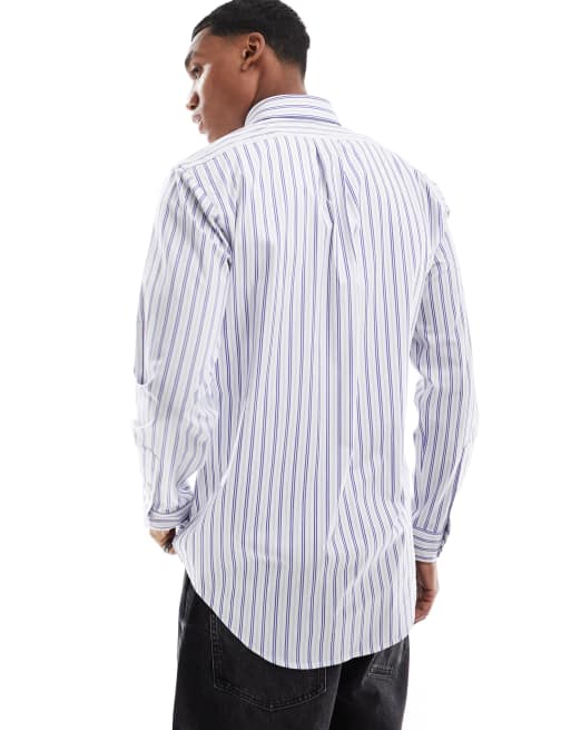 Polo Ralph Lauren icon logo multi stripe stretch poplin shirt in white/blue, 4 of 4