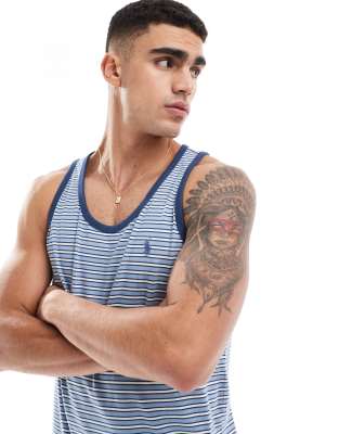 icon logo multi stripe tank top in light blue