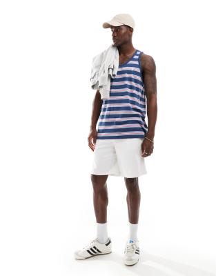 icon logo multi stripe tank top in mid blue