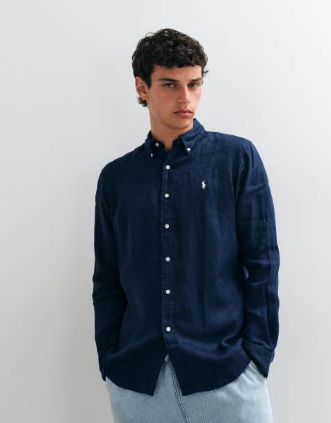 Polo Ralph Lauren icon logo overhemd met lange mouwen van linnen in navy - view 1