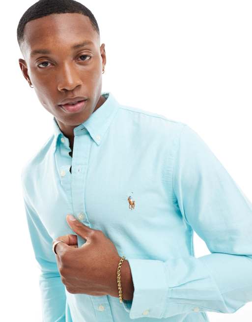 Polo Ralph Lauren icon logo oxford shirt slim fit in light blue ASOS