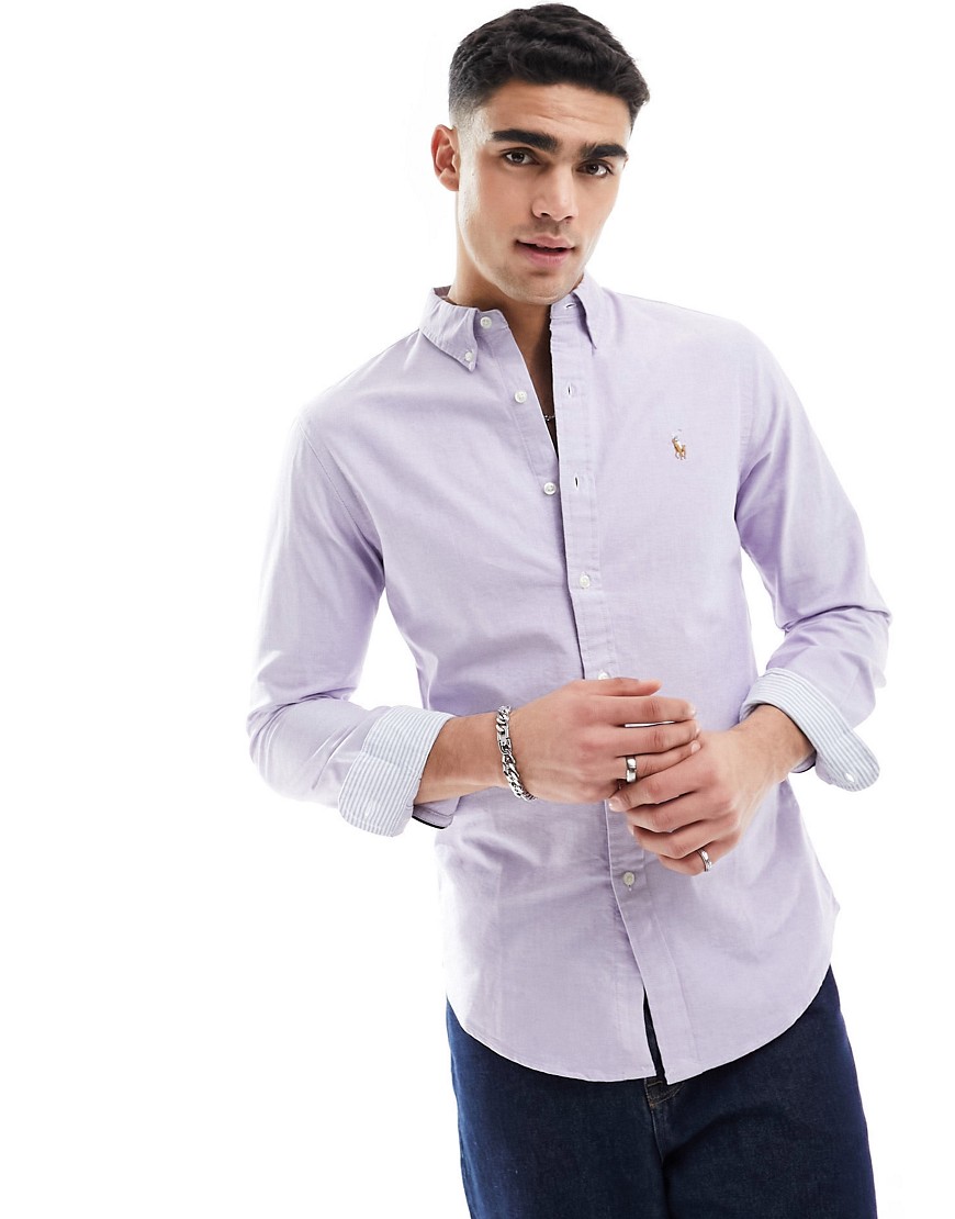 Polo Ralph Lauren icon logo oxford shirt slim fit in lilac-Purple