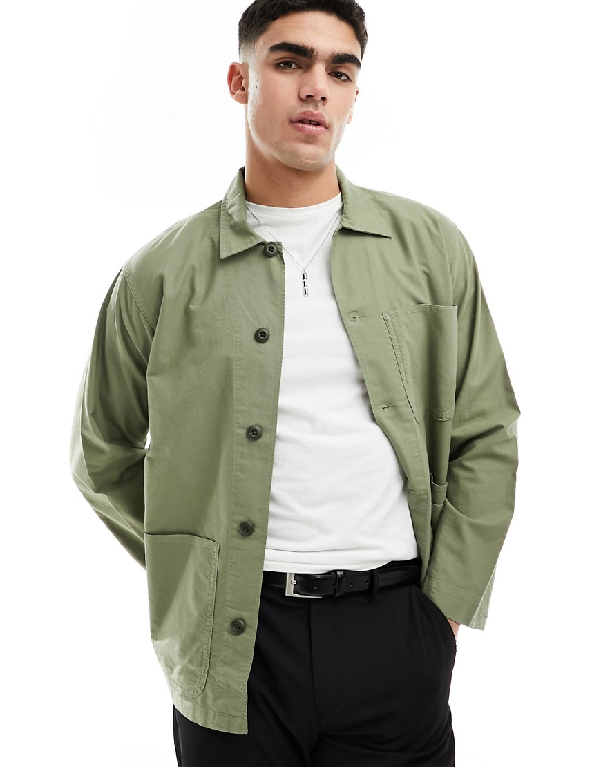 Polo Ralph Lauren Icon Logo Patch Pocket Garment Dyed Oxford Overshirt Classic Oversized Fit In Sage Green
