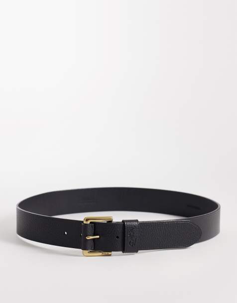 Polo Ralph Lauren icon logo pebbled leather belt in black - view 1