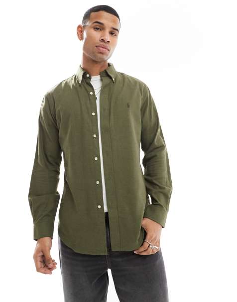 Polo Ralph Lauren icon logo performance brushed twill shirt in dark green marl