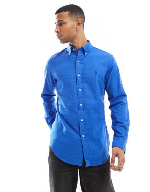 Polo Ralph Lauren icon logo performance brushed twill shirt in mid blue heather