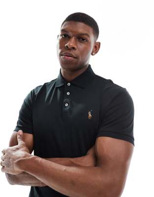 icon logo pima cotton custom fit polo shirt in black