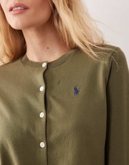 Polo Ralph Lauren icon logo pima cotton fine knit cardigan in mid