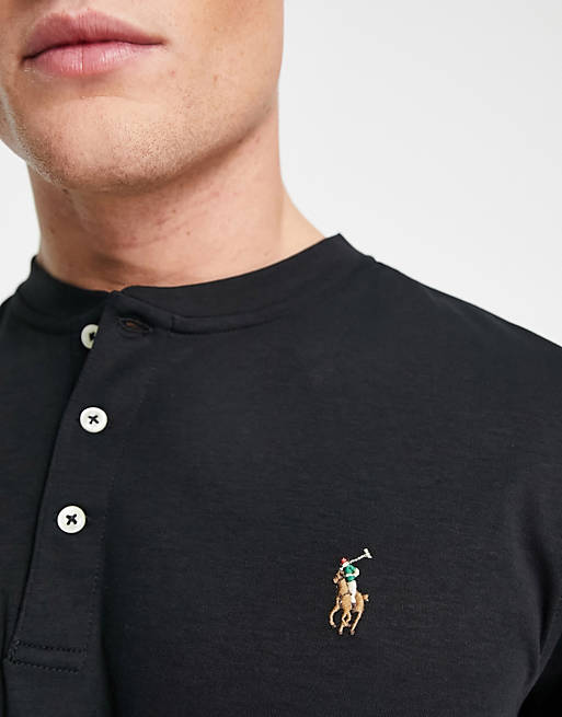 Polo Ralph Lauren icon logo pima cotton henley long sleeve top in black