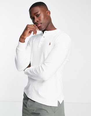 Polo Ralph Lauren icon logo pima cotton henley long sleeve top in white - ASOS Price Checker