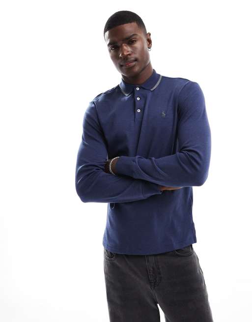 Polo Ralph Lauren icon logo pima cotton long sleeve polo in navy heather