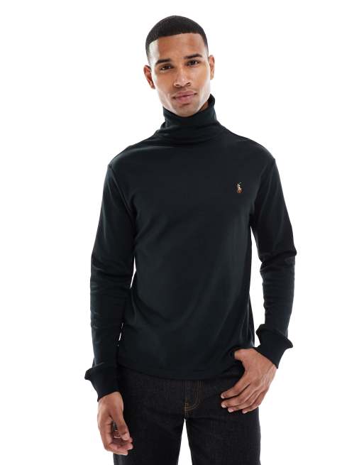 Polo Ralph Lauren icon logo pima cotton long sleeve turtle neck t-shirt in black