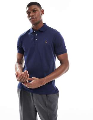 icon logo pima cotton polo custom fit in navy