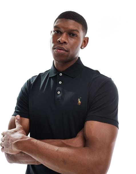 Polo Ralph Lauren icon logo pima cotton polo custom slim fit in black - view 1