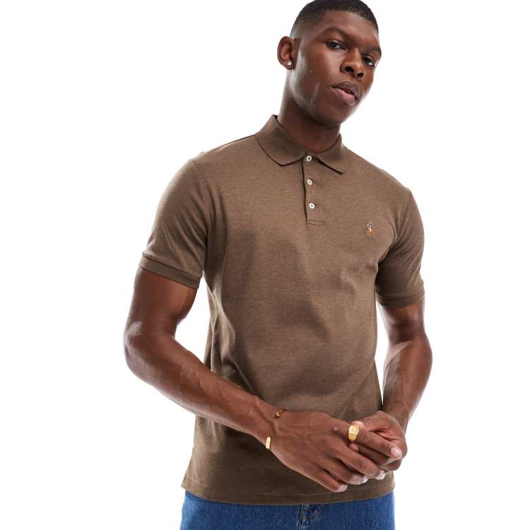 Polo Ralph Lauren icon logo pima cotton polo in brown marl | ASOS