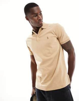 Polo Ralph Lauren Mens Classic Camel Heather Brand-embroidered Slim-fit Cotton-jersey Polo Shirt In Neutral