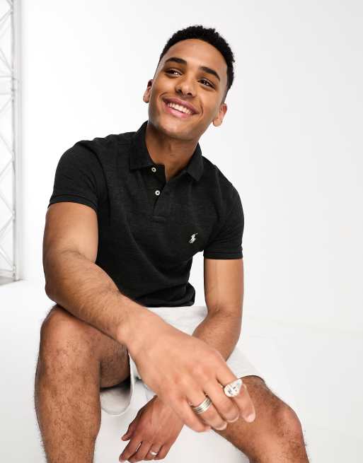 Polo Ralph Lauren icon logo pique polo slim fit in black marl | ASOS