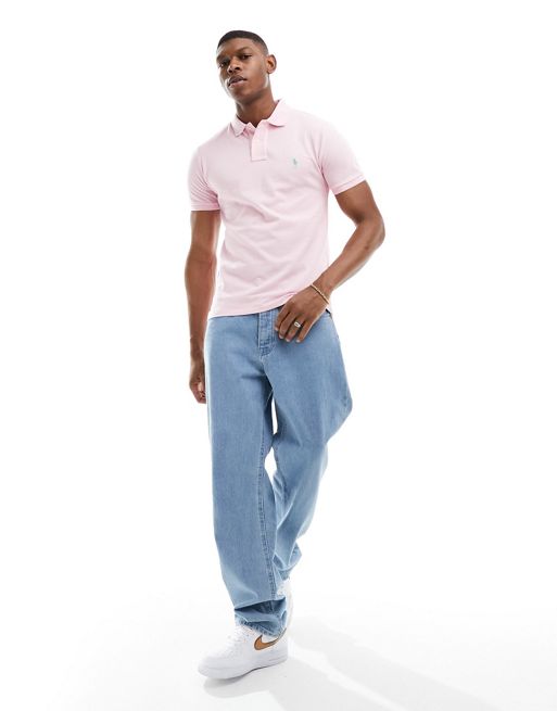 Polo Ralph Lauren icon logo pique polo slim fit in pink | ASOS