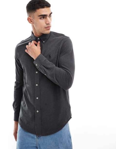 Polo Ralph Lauren icon logo pique shirt in charcoal marl - view 1