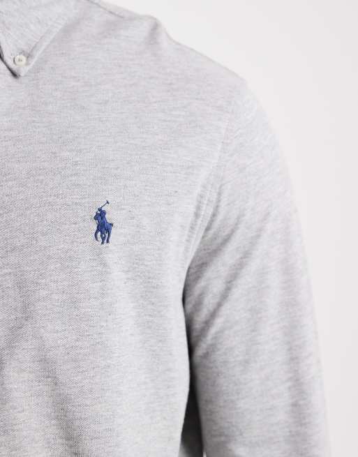 Polo Ralph Lauren icon logo pique shirt in grey marl, 5 of 5