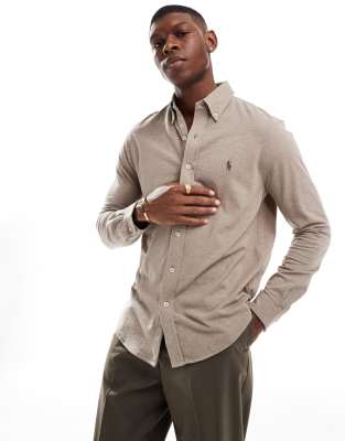 Polo Ralph Lauren Icon Logo Pique Shirt In Heathered Brown