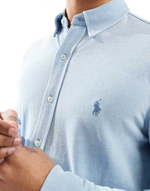 Polo Ralph Lauren icon logo pique shirt in light blue marl ASOS