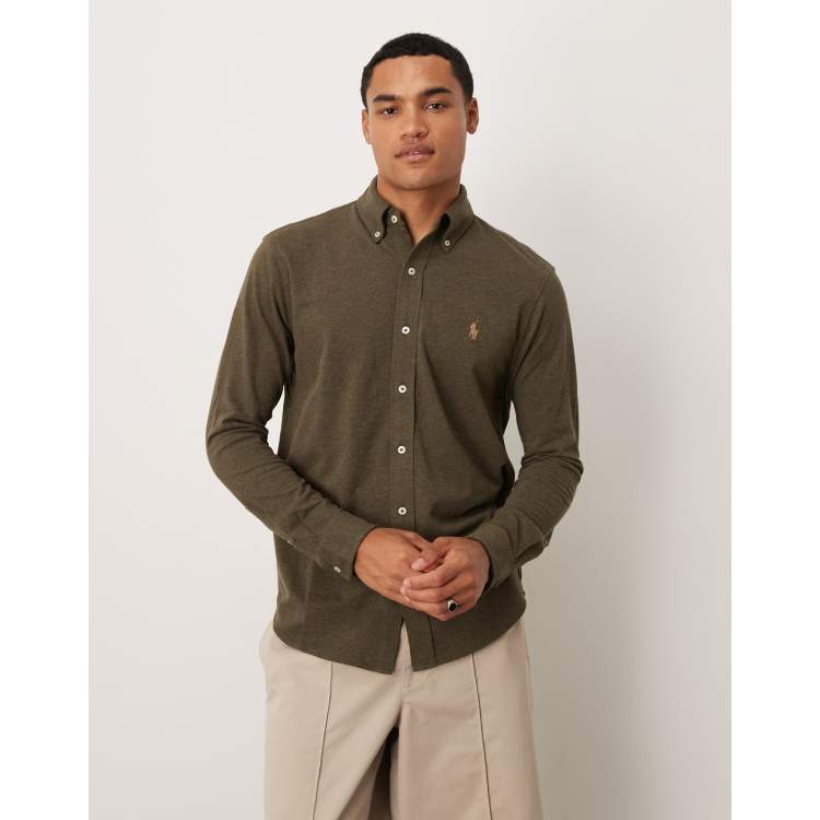Polo Ralph Lauren icon logo pique shirt in olive green marl | ASOS