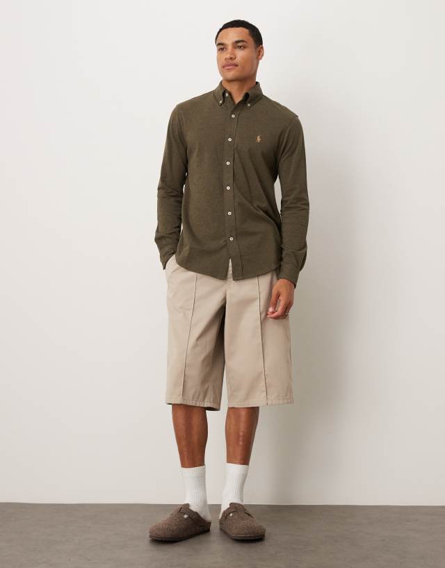Polo Ralph Lauren icon logo pique shirt in olive green marl | ASOS